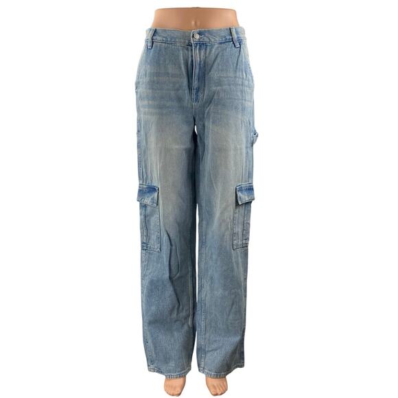 NEW Pacsun Baggy Carpenter Women's Blue Cargo Straight Denim Jeans Size 26 - Picture 1 of 5
